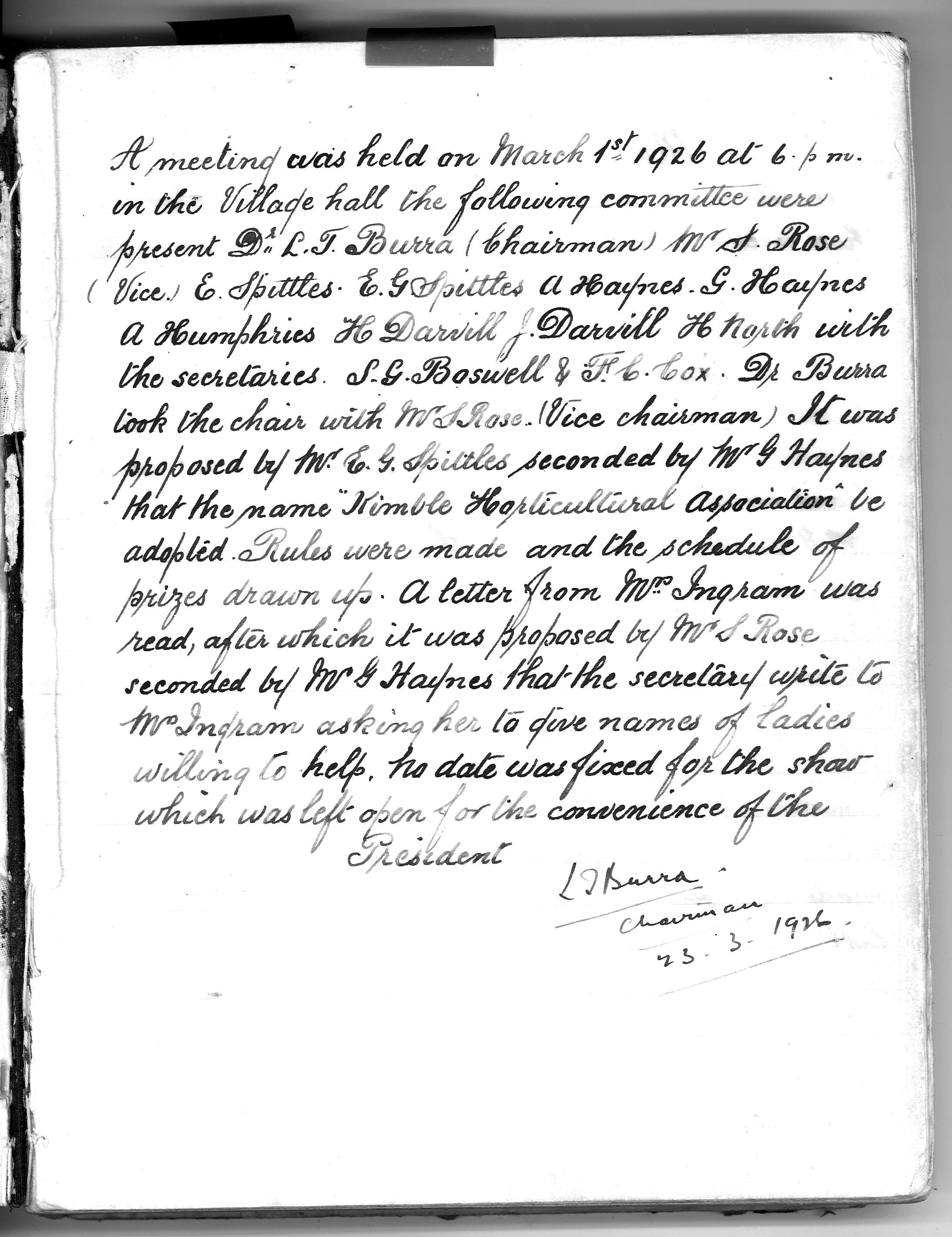 Kimble Horticultural Society Minutes March 2026