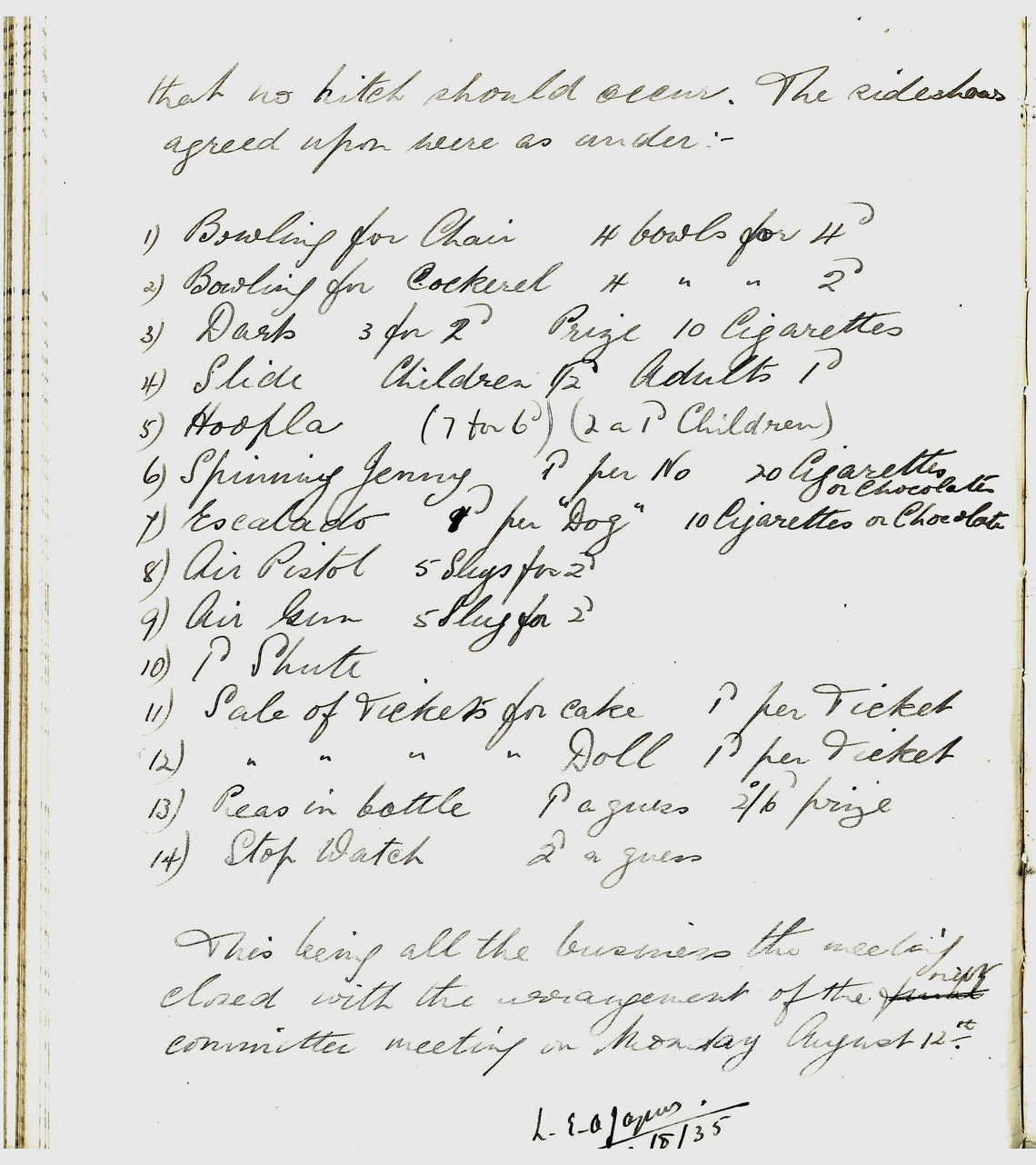 History - Minutes Aug 1935